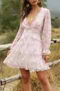 Women Dresses V Neck Ruffles Mini Sexy Dress Long Sleeve Summer Dresse