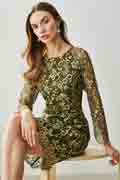 Green Round Long Sleeves Lace Appliques Party Dress / Day Wear