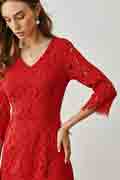 Red V-Cut Sleeves Elegant Lace short Partydress / Daydress