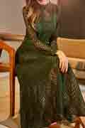 Green High Neck Sleeves Lace Appliques Long Dress