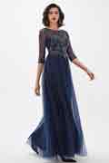 Blau Illusion Ausschnitt Pailletten Mutter Kleid