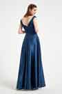 Blau V-Ausschnitt plissiert elegant Party Ballkleid