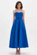 Royal Blue Spaghetti Polyester Bone Tea Length Party Dress