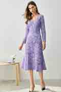 Lovely Purple V-Cut Lace Appliques Day/ Party Dress