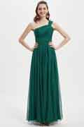 Ein Schulter Grün Hochzeit Party Brautjungfernkleid
