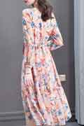 New Pink Floral Printed Chiffon Party Holiday Casual Dress