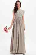 Grey Cap Sleeves Lace Appliques Bridesmaid Dress