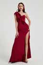 Bordeaux Ein Ruffle Schulter Slit Party Abendkleid