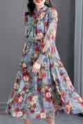 Floral Printed Chiffon Holiday Summer Party Dress