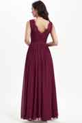 Burgundy Lace Appliques Chiffon Bridesmaid Dress