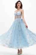 Robe de Soirée Bustier En Tulle Bleu Brillant