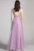 Purple V-cut Straps Lace Tulle Ball Evening Dress
