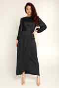 New Women's Elegant Empire Waist Long Sleeve Satin Maxi Dress