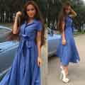 New Summer Short Sleeves Button Front Bowtie Belt Dress S-XXL