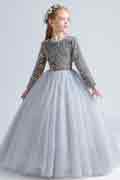 Grey Beads & Sequins Tulle Flowergirl Dresses