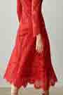 Red Round Neck Longe Sleeves Lace Dress Day Wear