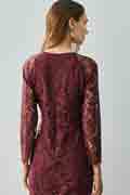 Burgundy Round Neckline Long Sleeves Lace Partydress / Daywear