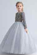 Grey Beads & Sequins Tulle Flowergirl Dresses