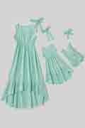 Mommy and Me Summer Sleeveless Matching Maxi Dresses Outfit with Headb