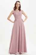 Rosa Braun Spitze Chiffon Party Brautjungfern Kleid