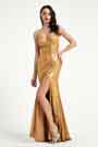 Shiny Gold-Yellow Pleated Elegant Party Evening Dress