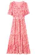 Women Floral Maxi Dress Short Sleeves Print Summer Beach Party Dress