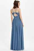 A‑Linien Chiffon‑Brautjungfernkleid mit Spaghettiträgern, ärmellos und bodenlang für Hochzeiten