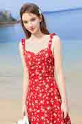 New Floral Print Summer Beach Dress Chiffon Party Gown
