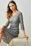 Robe de Soirée Grise Elégante à Manches en Dentelle