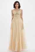 Beige illusion Neckline Lace Appliques Prom Gown Dress