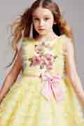 Yellow Sleeveless Flower Girl Dress with Lace Appliques