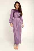 New Women's Elegant Empire Waist Long Sleeve Satin Maxi Dress