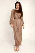 New Women's Elegant Empire Waist Long Sleeve Satin Maxi Dress