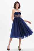 Navy Blue Corset Polyester Bone Tulle Cocktail Dress