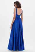 Sexy Blue Square Collar Open Back Long Party Evening Dress
