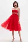 Bright Red Corset Polyester Bone Tulle Party Dress