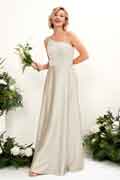 Robe demoiselle d’honneur A‑line en satin avec une épaule, sans manches et longueur au sol pour mariage
