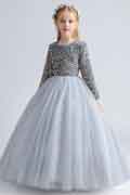 Grey Beads & Sequins Tulle Flowergirl Dresses
