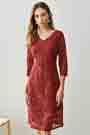 Burgundy V-Cut Half Sleeves Lace Appliques Party / Day Dress