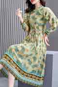 New Green Women Printed Floral Party Summer Holiday Dress