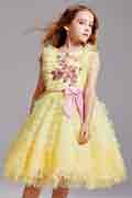Yellow Sleeveless Flower Girl Dress with Lace Appliques
