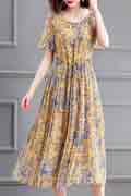 Yellow Floral Bohemian Summer Party Maxi Holiday Dress