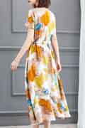 New Fresh Colorful Printed Short Sleeves Holiday Summer Party Dress