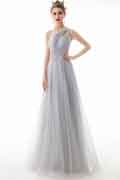 One Shoulder Tulle Crystal A-line Evening Prom Dress