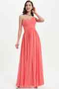 Eine Schulter Koralle Langes Brautjungfernkleid