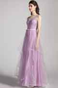 Purple V-cut Straps Lace Tulle Ball Evening Dress