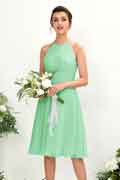 A‑Linien Chiffon Halterneck Knie‑Länge ärmelloses Brautjungfernkleid für Hochzeiten