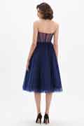 Navy Blue Corset Polyester Bone Tulle Cocktail Dress