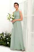 A‑Linien Chiffon Halter ärmelloses bodenlanges Brautjungfernkleid für Hochzeiten