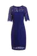 Robe de Jour Bleu Marine à Manches Courtes En Dentelle